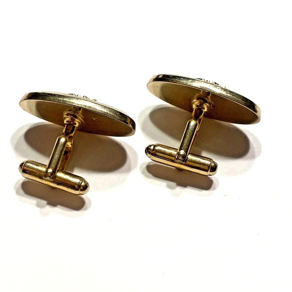 Mid Century Anson Cuff Links Mens Fashion Jewelry Gift Gold MOP Caduseus medical